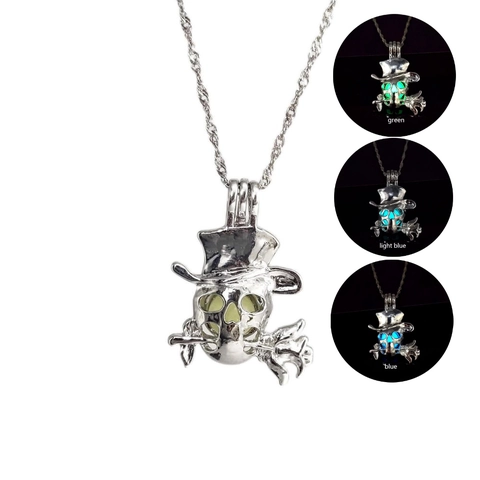 Lichtgevende Holle Schedel Roos Hanger Ketting Gothic Punk Halloween Sieraden Legering Gloeiende Skelet Hoed Kettingen