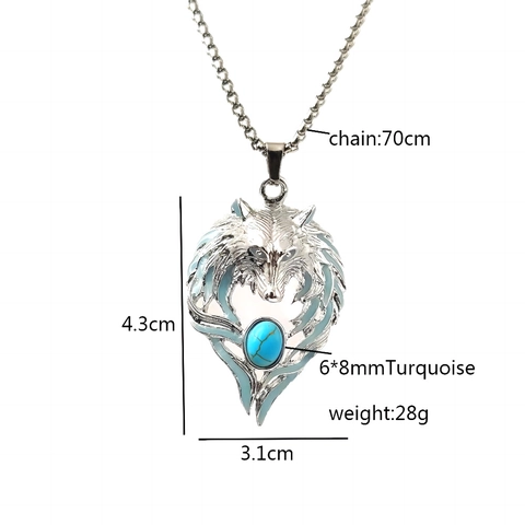 Vintage Hip Hop Wolf Head Luminous Pendant Necklace For Men Alloy Artificial Turquoise Glow In The Dark Punk Gothic Jewelry