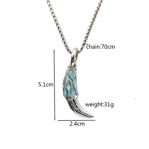 Collier Pendentif Dent de Loup Lumineux Gothique Motif Flamme Brille dans le Noir Bijoux Punk Hip Hop en Alliage Cadeau