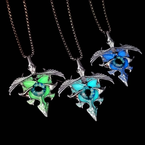 Luminous Punk Eagle Wing Eye Pendant Necklace Alloy Gothic Glow In The Dark Animal Bird Jewelry For Men Women Daily Party
