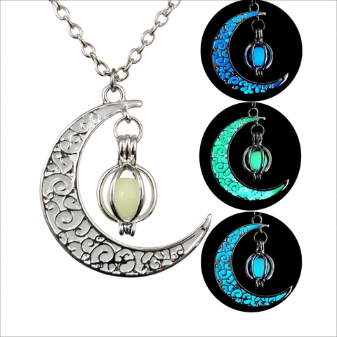 Leuchtende Sichelmond Kürbis Anhänger Halskette Legierung Glühen Im Dunkeln Hohl Halloween Vintage Schmuck Unisex