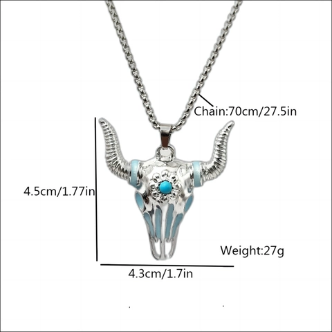 Retro Lichtgevende Stier Hoofd Schedel Hanger Halsketting Voor Mannen Hip Hop Legering Strass Lange Schedel Trui Ketting
