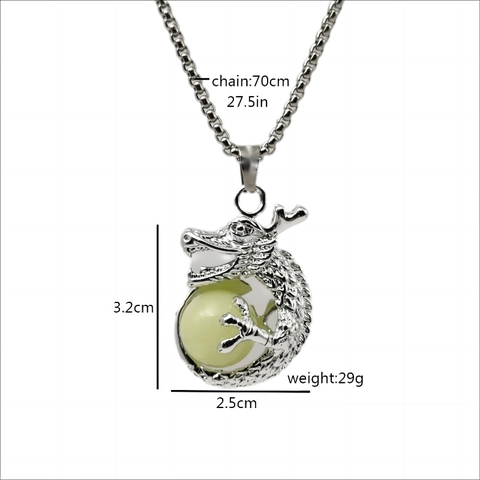 Leuchtende Glow In The Dark Drache Anhänger Halskette Legierung Mythische Drachenball Kette Halskette Für Herren Cool Schmuck