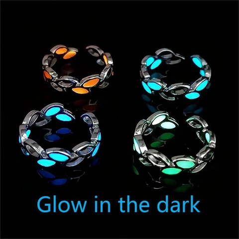 Anello Aperto a Forma di Ramo di Foglia Luminoso Bagliore nel Buio Lega di Zinco Anello Regolabile per Halloween Festa Gioielli Unisex Regalo