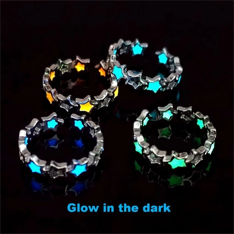 Anello Aperto a Stella Luminosa Bagliore Al Buio Stella a Cinque Punte Cava Regolabile in Lega di Zinco Anello Luminoso per Donna Uomo Gioielli da Festa