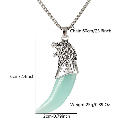Punk Retro Luminous Wolf Tooth Lion Head Pendant Necklace For Men Zinc Alloy Electroplated Glow In The Dark Animal Jewelry