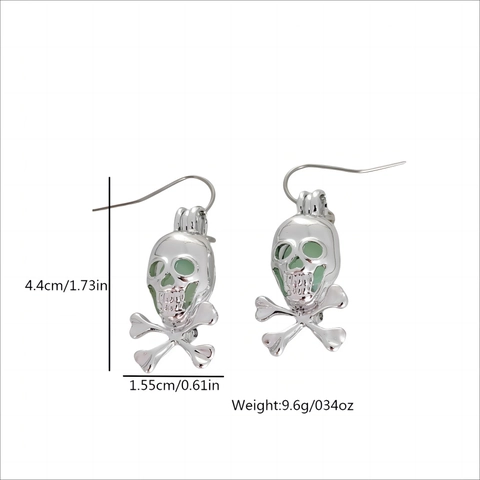 Halloween Glowing Skull Crossbones Drop Earrings Gothic Luminous Zinc Alloy Ghost Head Ear Hook Jewelry Party Accessories