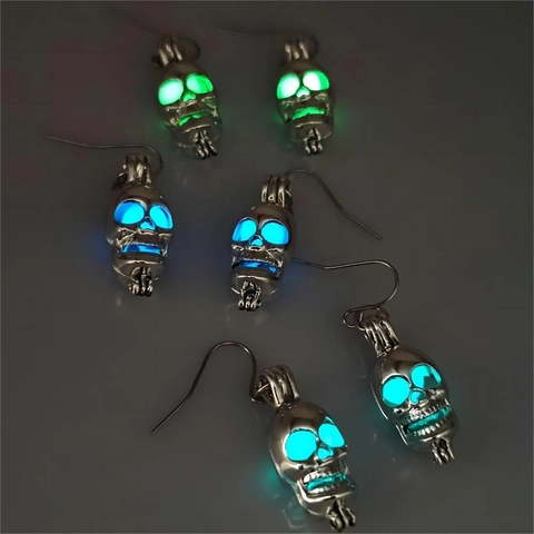 Gothic Leuchtende Totenkopf Ohrhänger Silber Legierung Glow In The Dark Totenkopf Ohrringe Für Halloween Party Damen Herren Schmuck