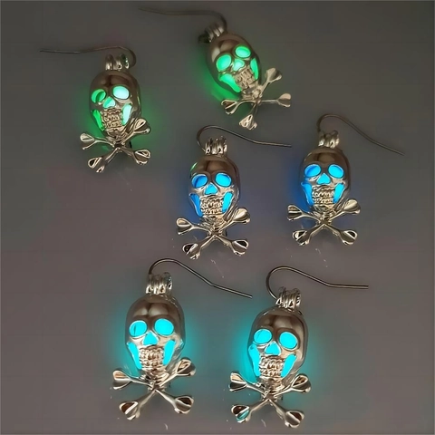 Halloween Glowing Skull Crossbones Drop Earrings Gothic Luminous Zinc Alloy Ghost Head Ear Hook Jewelry Party Accessories
