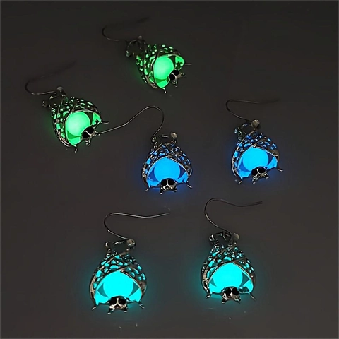 Gothic Luminous Bat Drop Earrings For Halloween Party Unisex Hollow Zinc Alloy Glow In The Dark Animal Ear Hooks Jewelry