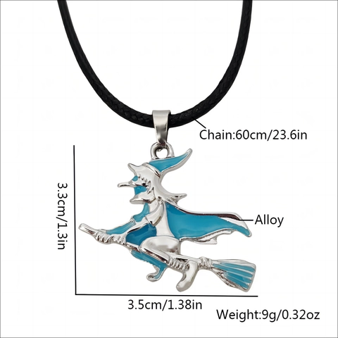 Halloween Witch Riding Broomstick Luminous Pendant Necklace Gothic Glow In The Dark Alloy Jewelry For Women Men Party Gift