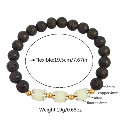 Luminous Lotus Lava Stone Bracelet Glow In The Dark Beaded Stretch Bracelet For Halloween Party Anxiety Relief Jewelry