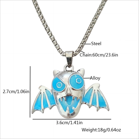 Halloween Luminous Bat Wing Pendant Necklace Gothic Glow In Dark Demon Zinc Alloy Stainless Steel Chain Jewelry For Men Women Party
