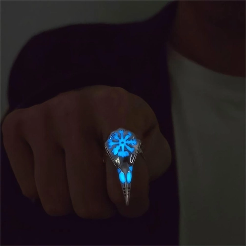 Viking Raven Skull Luminous Ring For Men Women Retro Gothic Punk Crow Skeleton Adjustable Open Ring Night Glow Vegvisir Compass Jewelry
