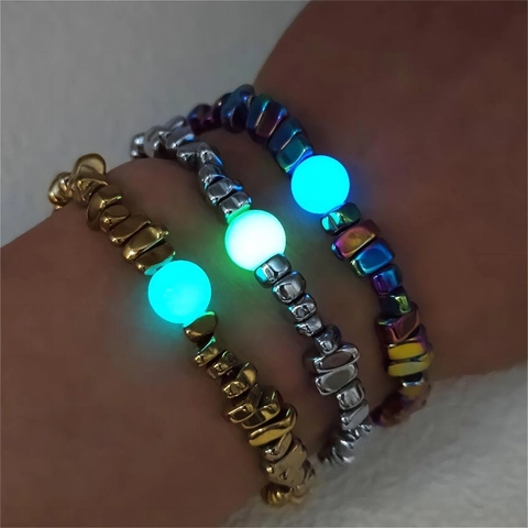 Unisex Leuchtet Im Dunkeln Perlenarmband Geometrisch Unregelmäßig Metallische Glasperlen Elastisches Armband Mode Schmuck