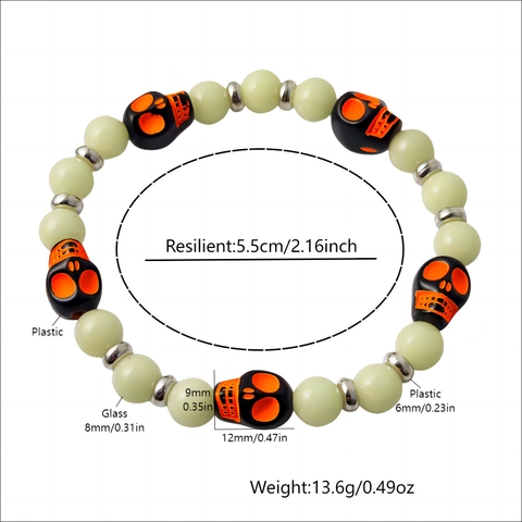 Halloween Luminous Skull Beaded Bracelet Glow In The Dark Glass Beads Bracelet Punk Ghost Head Bracelet For Party Gift
