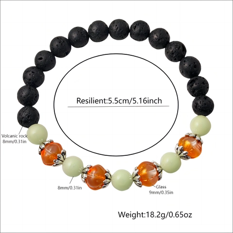 Halloween Luminous Pumpkin Beaded Bracelet Volcanic Lava Stone Glass Glow In The Dark Elastic Bracelet Unisex Jewelry