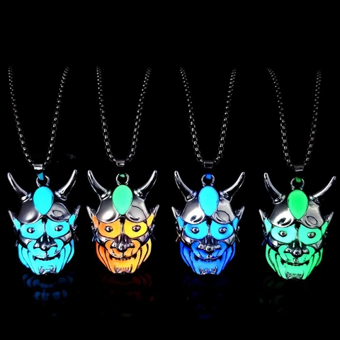 Collar con Colgante de Máscara Hannya para Hombre Cadena de Acero de Titanio que Brilla en la Oscuridad Hiphop Punk Gótico Máscara de Fantasma Joyería de Halloween