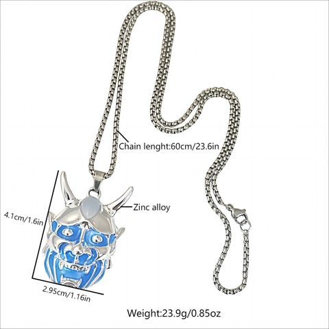 Collar con Colgante de Máscara Hannya para Hombre Cadena de Acero de Titanio que Brilla en la Oscuridad Hiphop Punk Gótico Máscara de Fantasma Joyería de Halloween