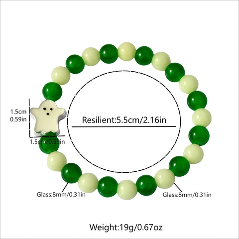 Luminous Halloween Ghost Beaded Bracelet Glow In The Dark Glass Beads Bracelet Day Of The Dead Jewelry For Women Men Festive Party Accessories
