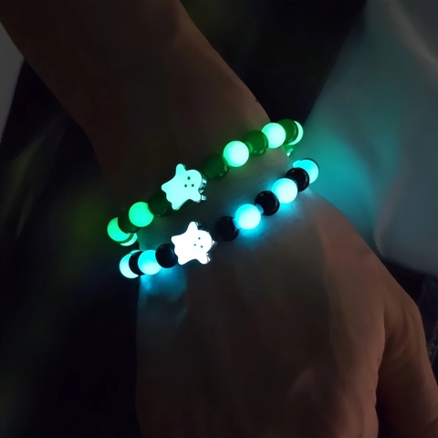 Luminous Halloween Ghost Beaded Bracelet Glow In The Dark Glass Beads Bracelet Day Of The Dead Jewelry For Women Men Festive Party Accessories