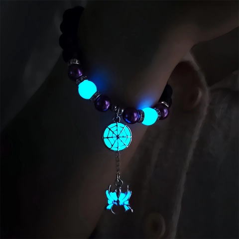 Halloween Luminous Spider Bracelet Volcanic Stone Alloy Artificial Pearl Glow In The Dark Gothic Beaded Bracelet Party Jewelry