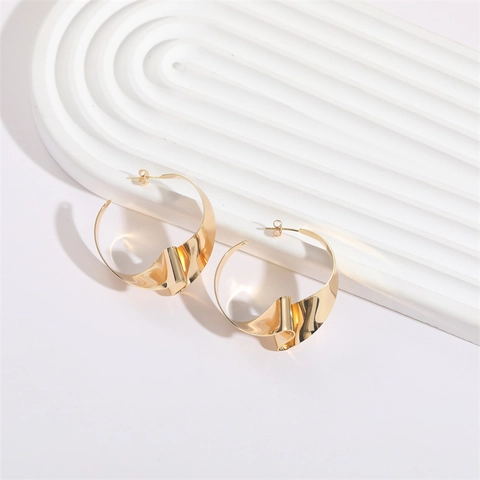 Orecchini a Cerchio in Rame Intrecciati Irregolari Esagerati Donna Placcati Oro 14K Perno in Argento
