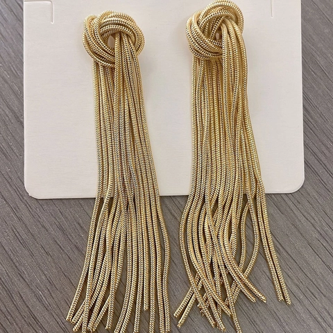 Koperen 14K Vergulde Slangenbotketting Kwastje Geknoopte Lange Oorhangers Voor Dames Mode Sieraden Feest Huwelijk Cadeau