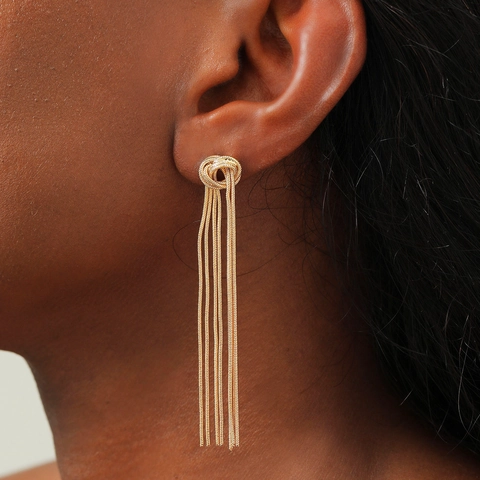 Koperen 14K Vergulde Slangenbotketting Kwastje Geknoopte Lange Oorhangers Voor Dames Mode Sieraden Feest Huwelijk Cadeau