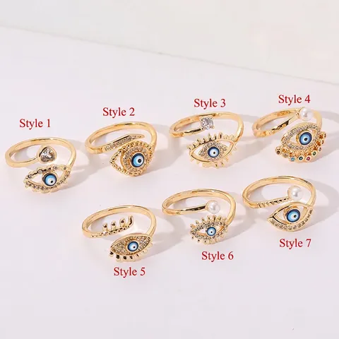 Boho Boze Oog Open Ring Voor Vrouwen Koper Zirkonia Kunstparel Verstelbare Vingerring Mode Sieraden Cadeau