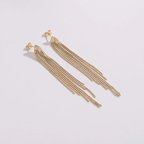Minimalista Rame 14K Placcato Oro Nappina Orecchini Per Donna Elegante Strass Catena A Serpente Lungo Pendente Orecchini