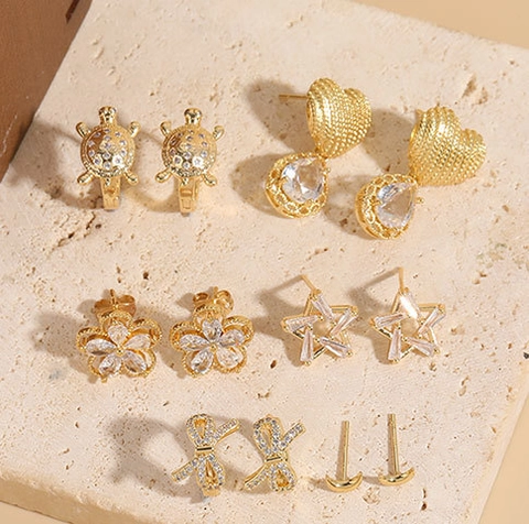 Geometrische Kupfer Zirkonia Ohrringe Minimalistisch Gold Überzogene Tiere Blumen Herz Stern Schleife Mond Ohrstecker Für Damen