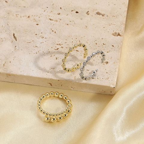 Minimalistische Kupfer Zirkonia Verstellbare Offene Ringe Für Damen Leichter Luxus Perlen Gold Silber Plattiert Stapelbare Fingerringe Mode Schmuck