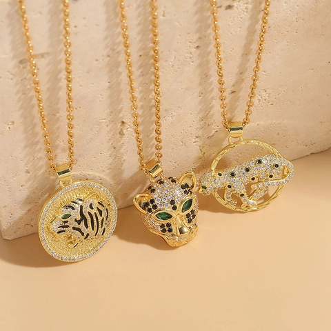 Luxus 14K Vergoldet Panther Anhänger Halskette Zirkonia Leopard Kopf Edelstahlkette Schmuck Für Damen Party Geschenk