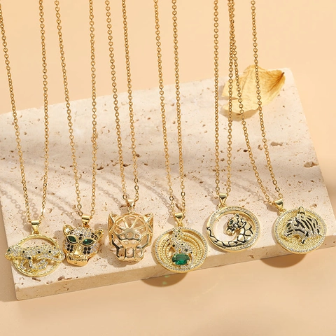 Luxus 14K Vergoldet Panther Anhänger Halskette Zirkonia Leopard Kopf Edelstahlkette Schmuck Für Damen Party Geschenk