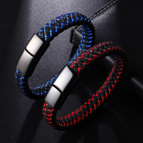 Handmade Men's Braided Leather Bracelet With Metal Magnetic Clasp Multi-Color Cowhide Wristband Casual Jewelry For Men