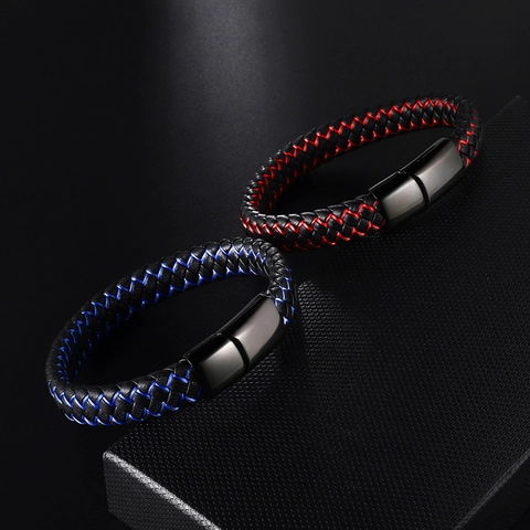 Handmade Men's Braided Leather Bracelet With Metal Magnetic Clasp Multi-Color Cowhide Wristband Casual Jewelry For Men