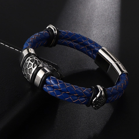 Men Vintage Double Layer Woven Leather Bracelet With Titanium Steel Magnetic Clasp Braided Retro Casual Wristband Jewelry