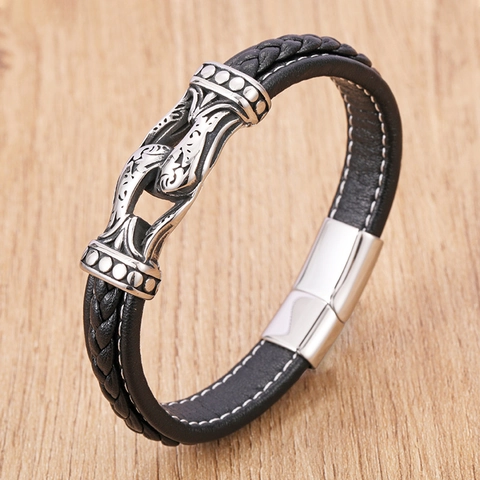 Men Retro Woven Leather Bracelet Stainless Steel Magnetic Clasp Punk Hip Hop Multi Color Individual Wrist Jewelry Gift