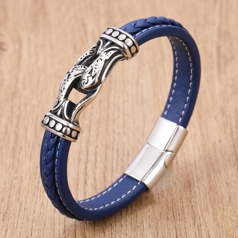 Men Retro Woven Leather Bracelet Stainless Steel Magnetic Clasp Punk Hip Hop Multi Color Individual Wrist Jewelry Gift