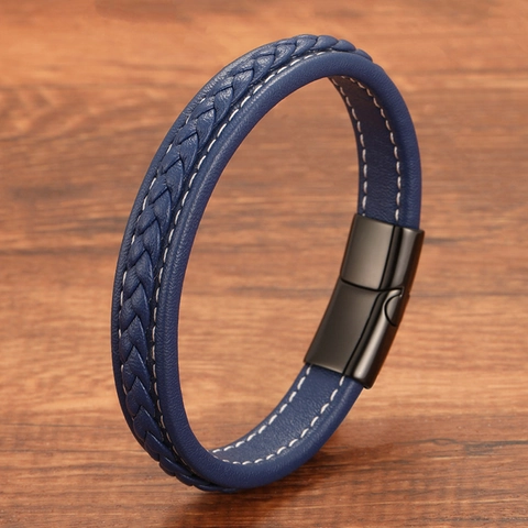 Men Minimalist Braided Leather Bracelet With Stainless Steel Magnetic Clasp Hand-woven Vintage Fashion Couple Jewelry Wristband