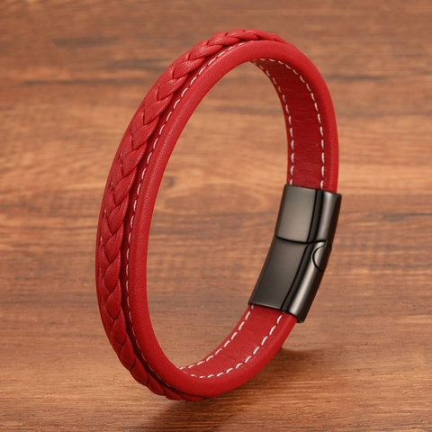 Men Minimalist Braided Leather Bracelet With Stainless Steel Magnetic Clasp Hand-woven Vintage Fashion Couple Jewelry Wristband