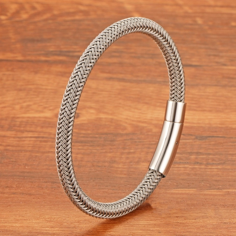 Minimalist Titanium Steel Braided Bracelet For Men Women Stainless Steel Wire Woven Bangle With Magnetic Clasp Fashion Unisex Jewelry