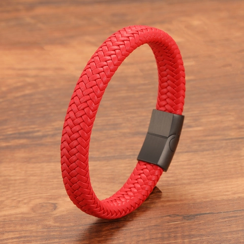 Braided Leather Bracelet With Stainless Steel Magnetic Clasp Minimalist Fashion Jewelry For Men Women Daily Casual Accessory