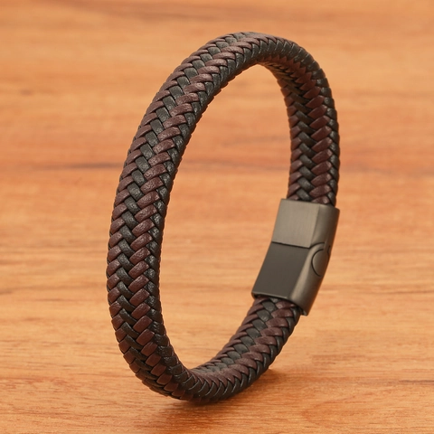 Vintage Braided Leather Bracelet Men Women Stainless Steel Magnetic Clasp Minimalist Fashion Hand Bangle Jewelry Gift
