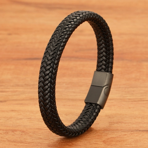 Vintage Braided Leather Bracelet Men Women Stainless Steel Magnetic Clasp Minimalist Fashion Hand Bangle Jewelry Gift