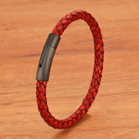 Minimalist Woven Leather Bracelet For Men Women Handmade Braided Cord Genuine Leather Bangle With Matte Black Magnetic Clasp Retro Fashion Jewelry