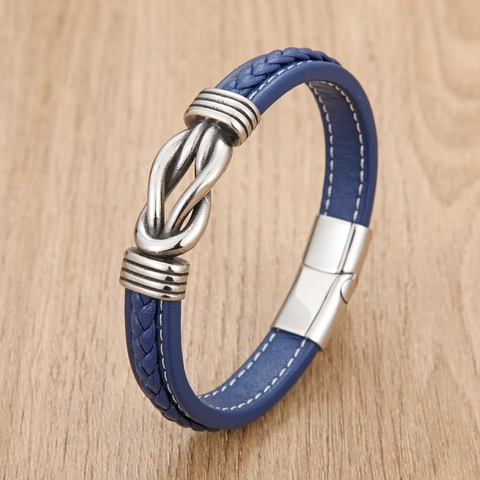 Handmade Braided Leather Bracelet For Men Minimalist Stainless Steel Magnetic Clasp Knot Bangle Hip Hop Jewelry Gift Accessary
