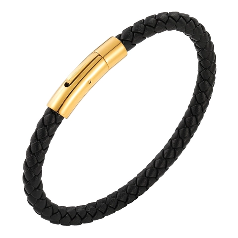 Korean Style Minimalist Braided Leather Bracelet For Men Stainless Steel Clasp Trendy Handwoven Jewelry Accessory