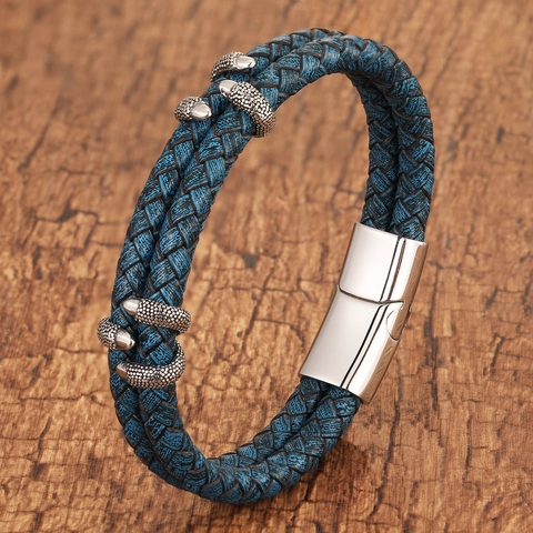 Vintage Braided Leather Dragon Claw Bracelet For Men Women Double Strand Magnetic Clasp Punk Style Hand Jewelry